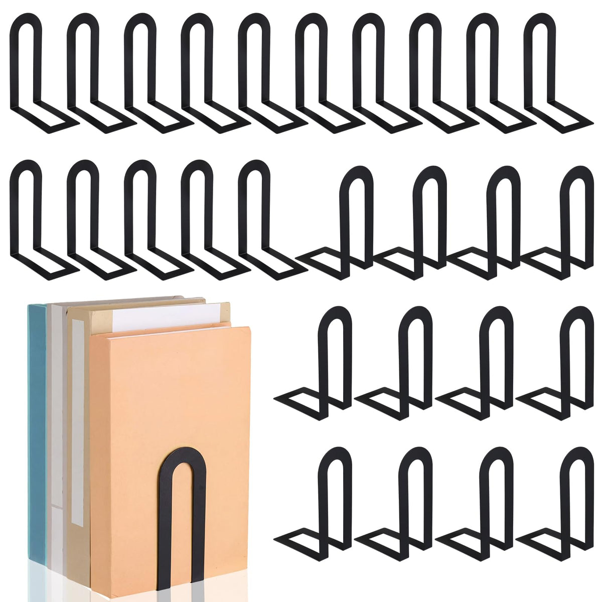 Chunful 12 Pcs Gold Metal BookEnds Shelves, 5.5 x 3.75 x 2.25 in