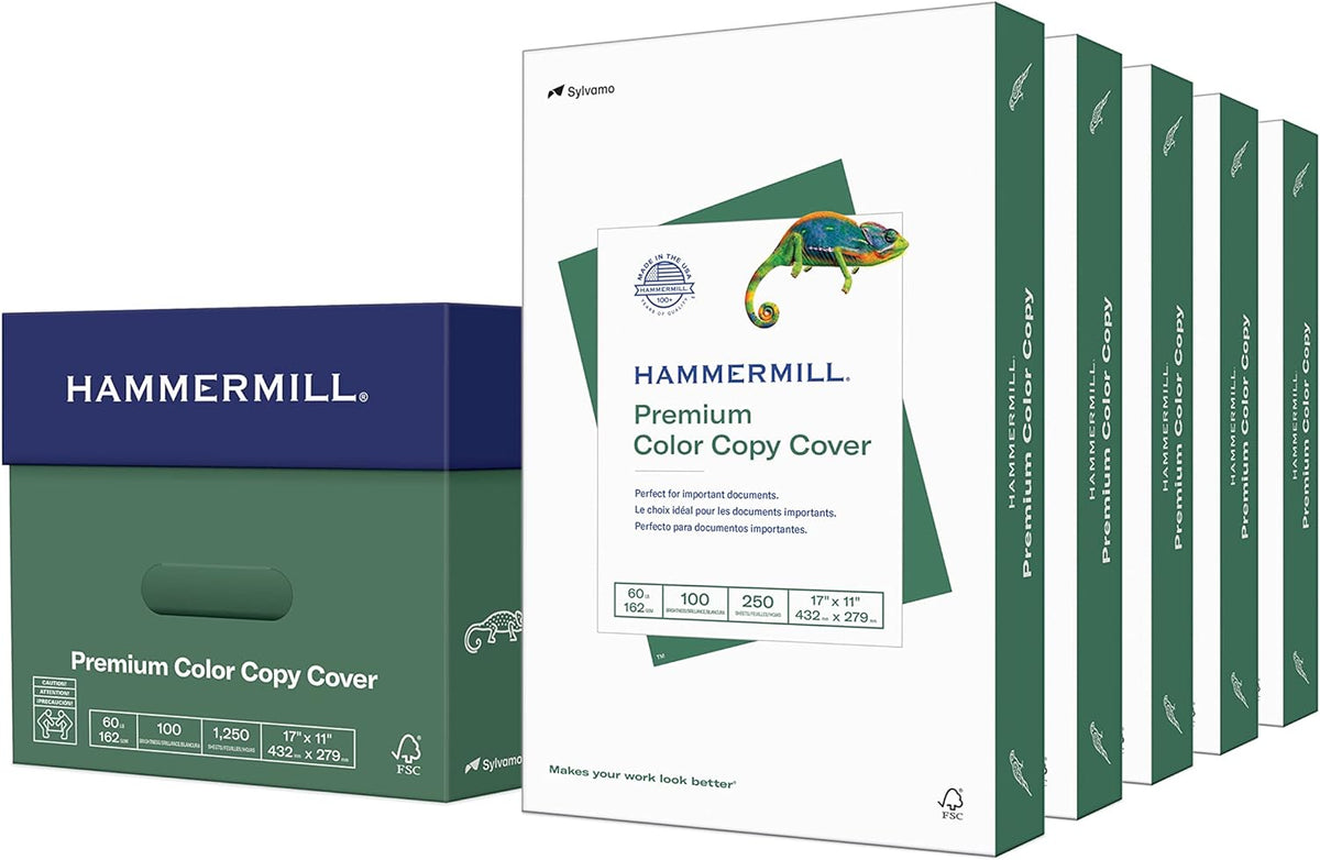 Hammermill Cardstock, Premium Color Copy, 60 lb, 11 x 17-100 Bright, Made in the USA Card Stock, 122556R, White - 1 Pack (250 Sheets)