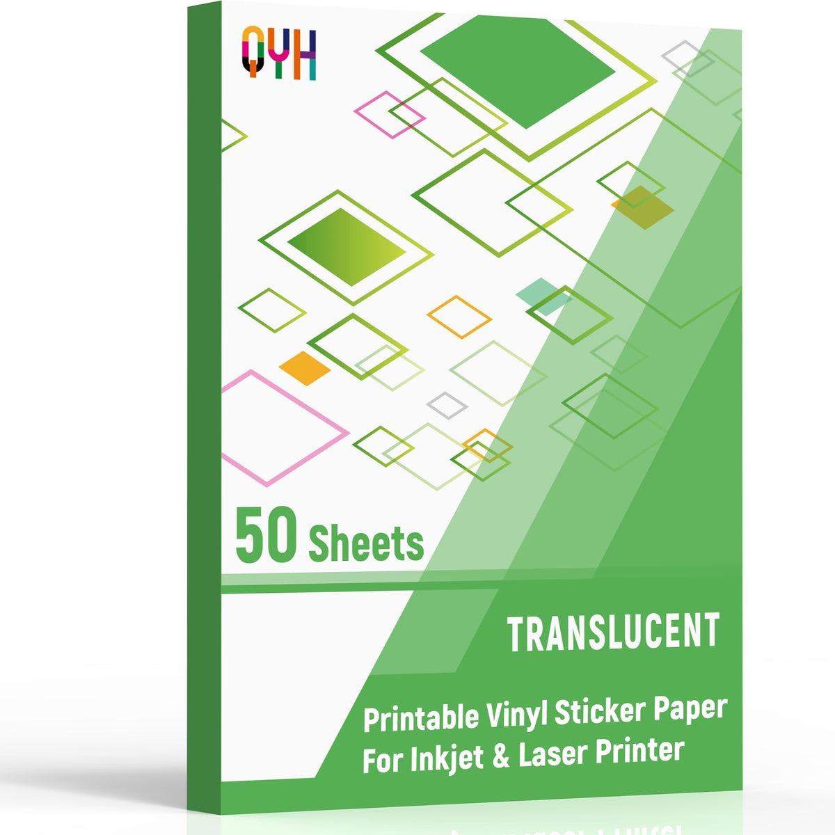 QYH Printable Vinyl Sticker Paper, 50 Sheets Matte Waterproof White 8.5x11