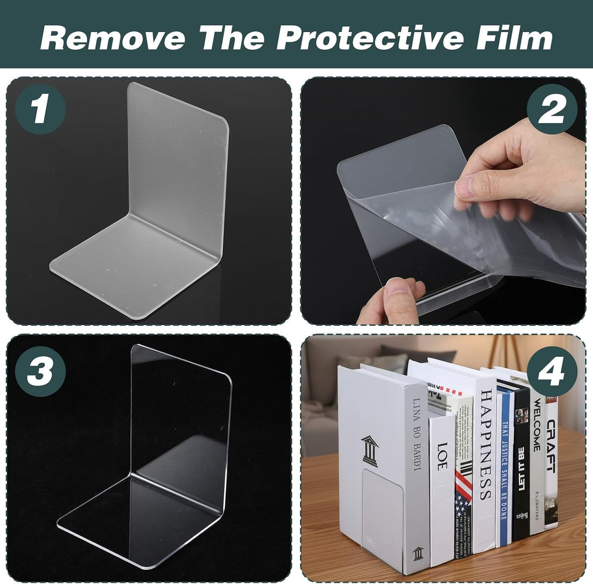 Kifmurase 16Pcs Bookends, Clear Acrylic Bookends for Shelves, Non-Slip Book Holder Stand, Decorative Book Stoppers, Heavy Duty Bookend for Office Desktop Organizer