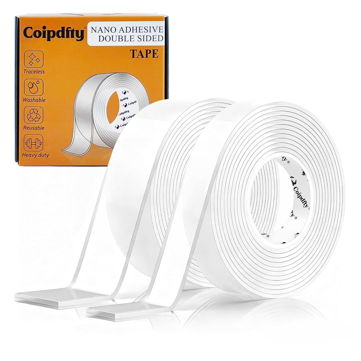 Double Sided Tape Heavy Duty for Wall Decor No Damage to Paint,Clear Removable Mounting Tape,Nano Two Sided Adhesive Tape,Picture Hanging Strips for Posters,Stickers -2Rolls(1.18in*6.5FT+0.39in*6.5FT)