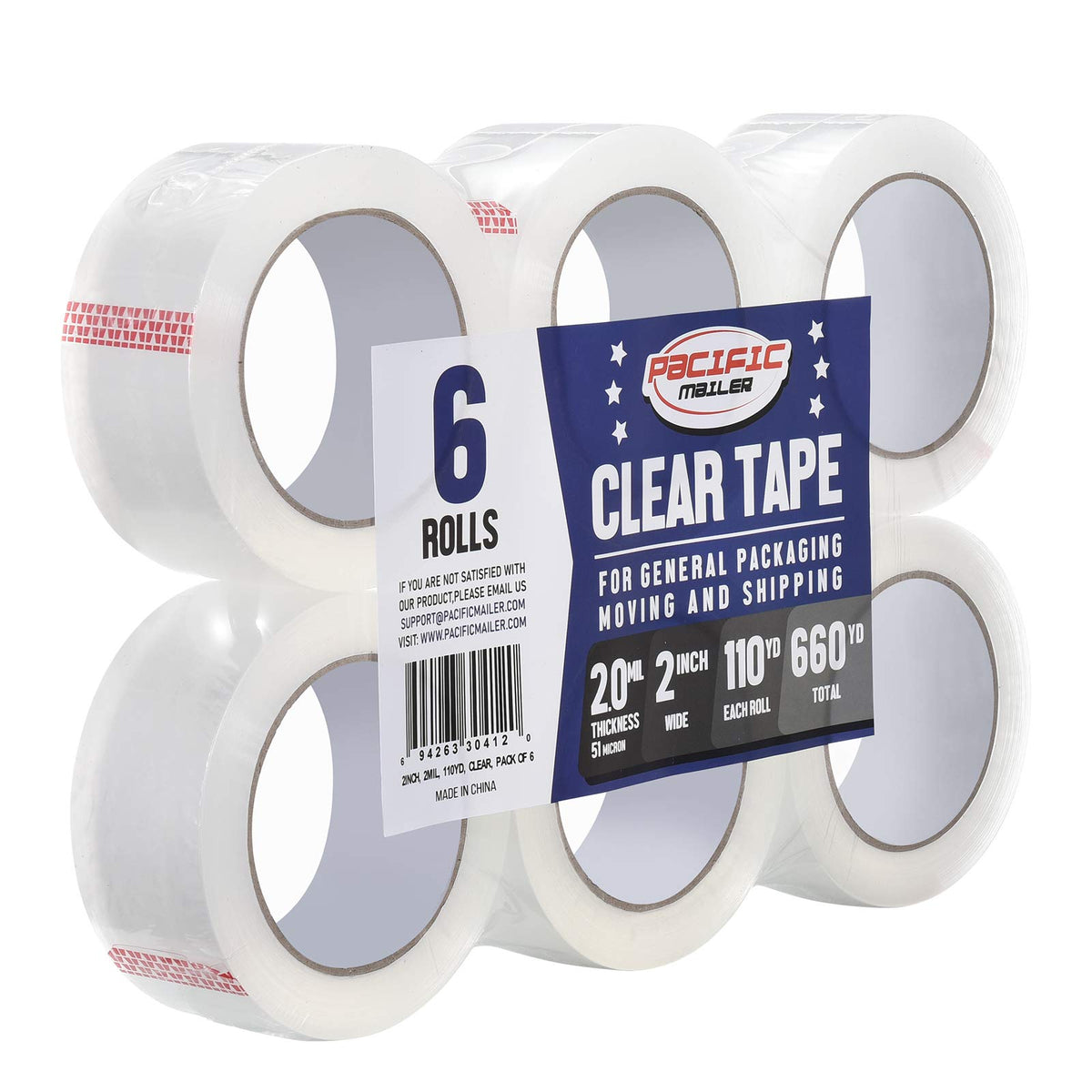 Pacific Mailer Clear Packing Tape, 2" x 110 Yards, 2.0 Mil Thick, 36 Packs