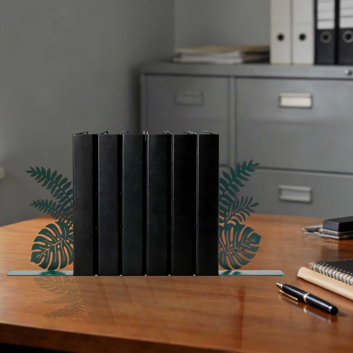 Green Leaf Metal Bookends, Cute Unique Botanical Plant Decorative Book Ends for Bookshelf Office Living Room Reading Room Kitchen Guest Room, Nature Tropical Jungle Hawaii Home Decor