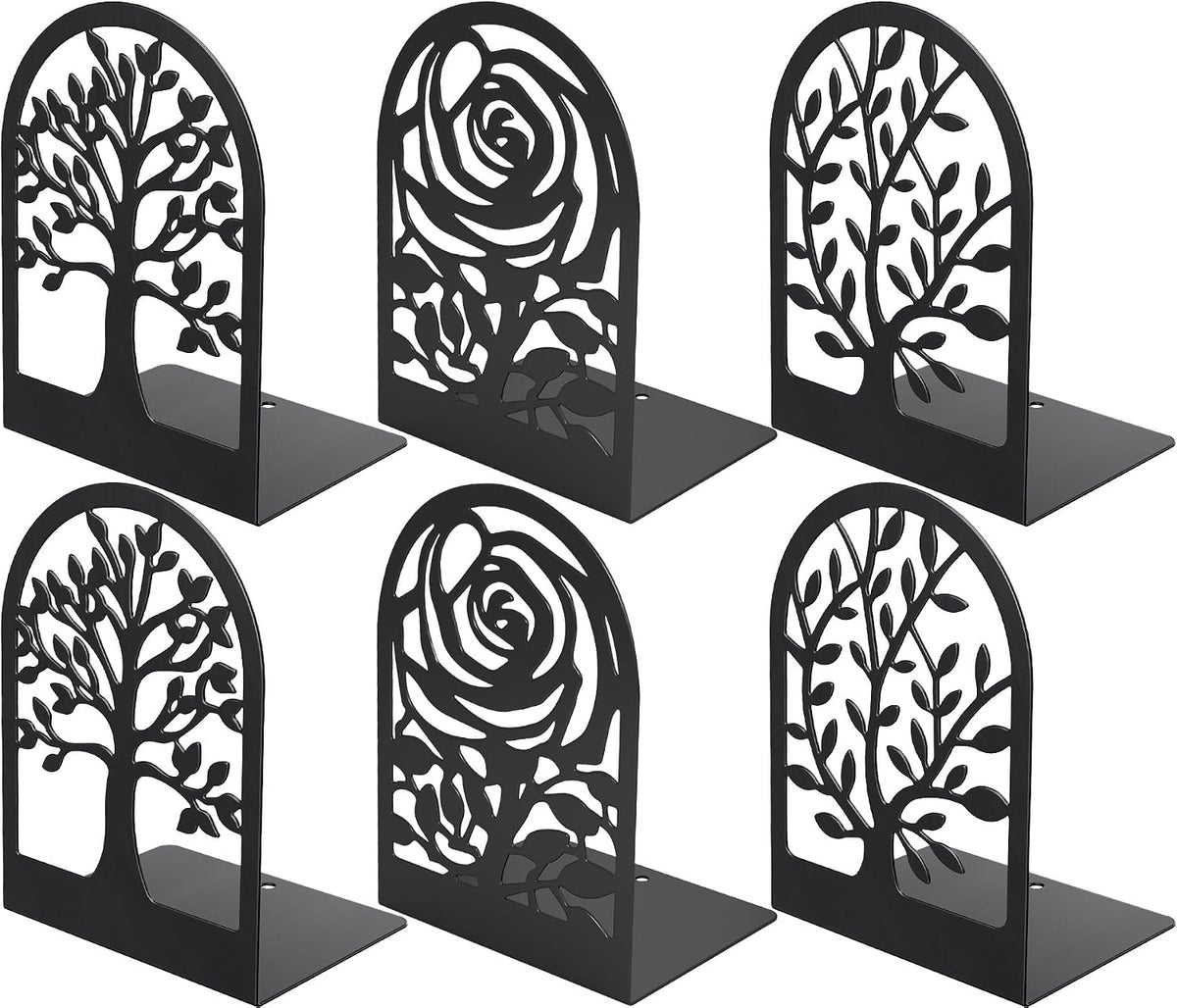 MaxGear Decorative Book Ends, Heavy Duty Bookends for Shelves, 3 Pairs