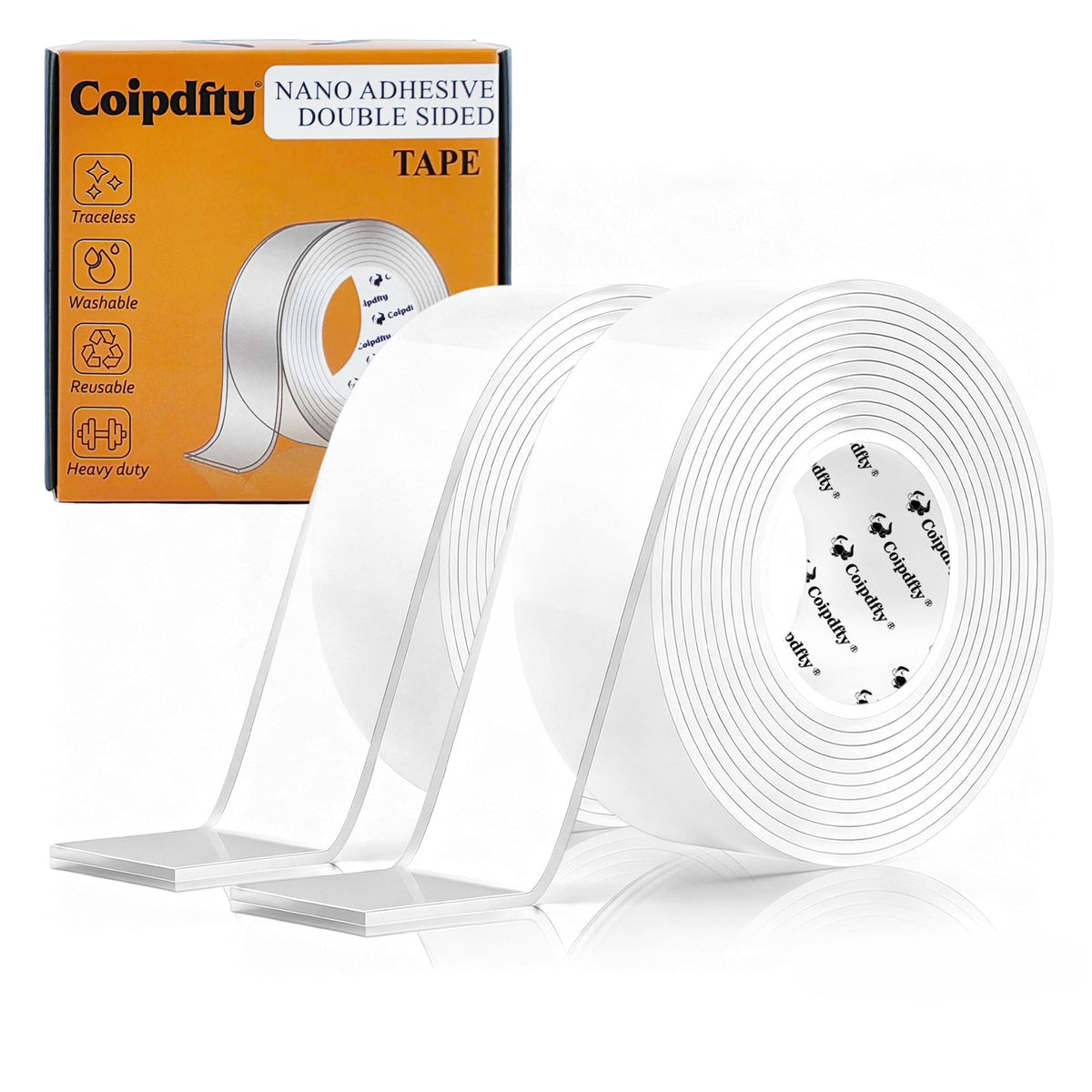 Double Sided Tape Heavy Duty for Wall Decor No Damage to Paint,Clear Removable Mounting Tape,Nano Two Sided Adhesive Tape,Picture Hanging Strips for Posters,Stickers -2Rolls(1.18in*6.5FT+0.39in*6.5FT)