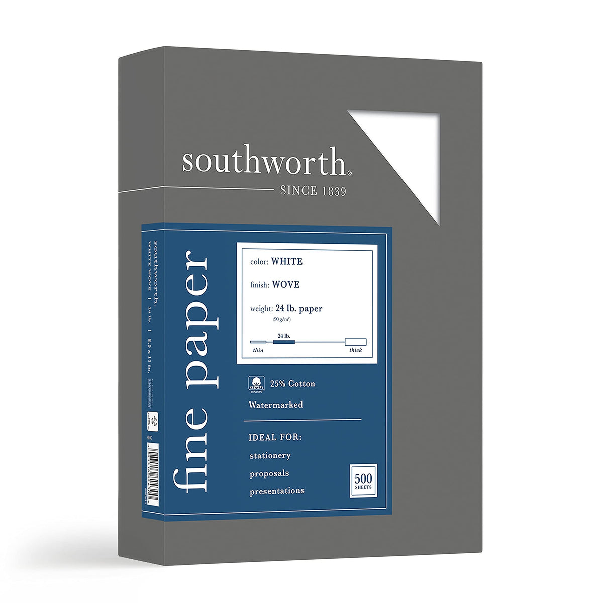 Southworth 404C 25% Cotton Business Paper White 24 lbs. Wove 8-1/2 x 11 500/Box FSC