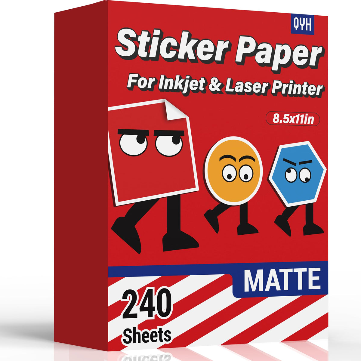 QYH Printable Vinyl Sticker Paper, 50 Sheets Matte Waterproof White 8.5x11
