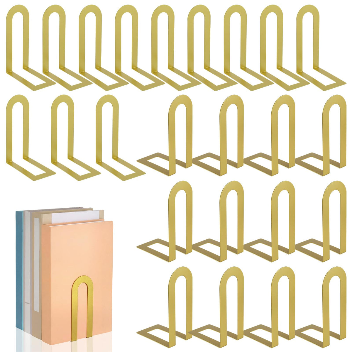 Chunful 12 Pcs Gold Metal BookEnds Shelves, 5.5 x 3.75 x 2.25 in