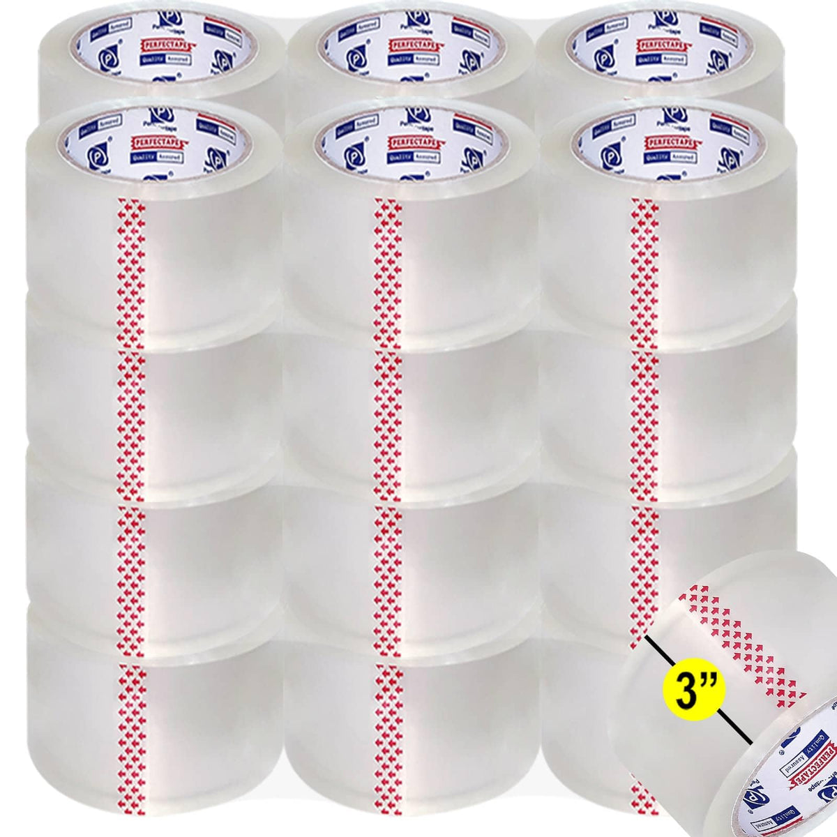 PERFECTAPE 3" Heavy Duty Packing Tape 6 Rolls, Total 390Y, Clear, 2.7 mil, 3 inch x 65 Yards, Ultra Strong, Refill for Packaging and Shipping(3" Width, not 2" Width)