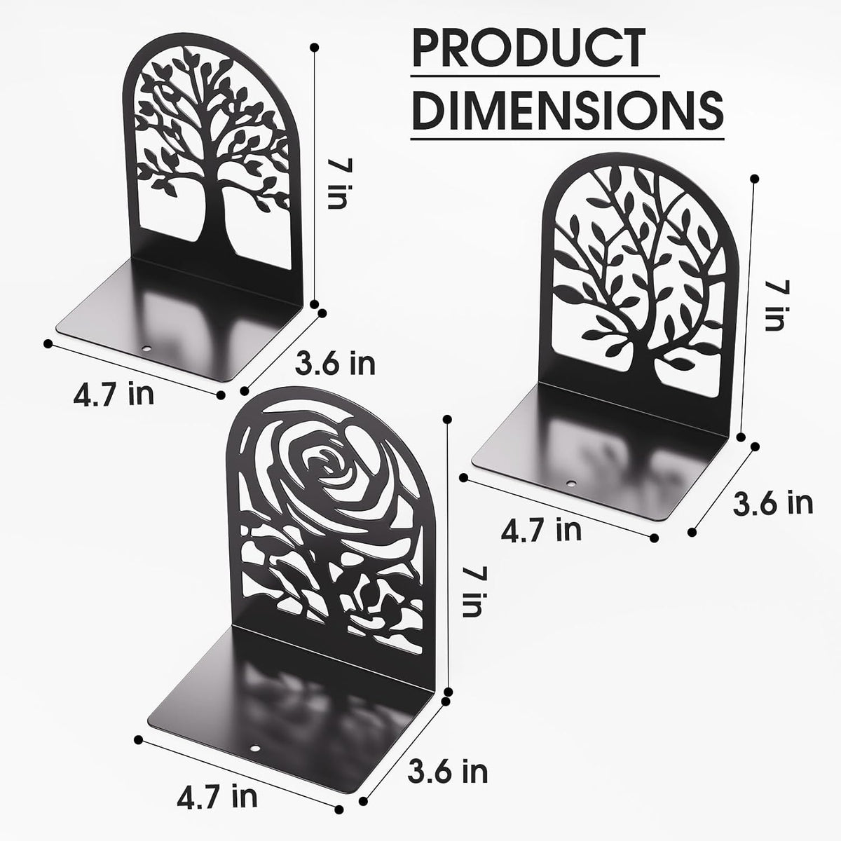 MaxGear Decorative Book Ends, Heavy Duty Bookends for Shelves, 3 Pairs