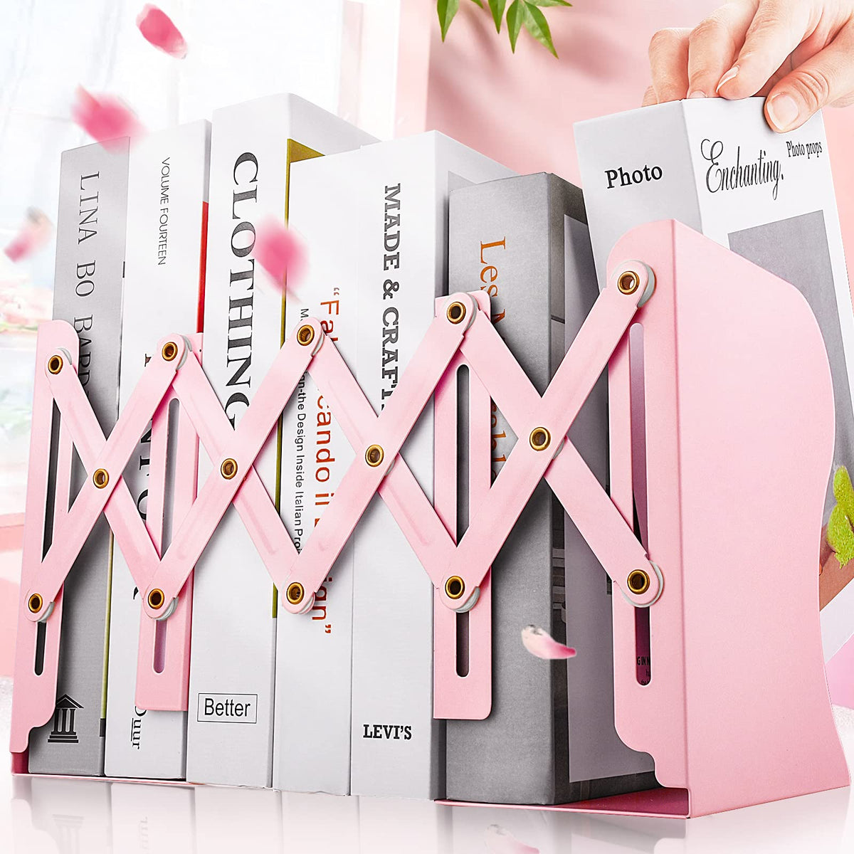 Non Skid Book Ends to Hold Books, Carooyac Heavy Duty Bookends Adjustable Book End, Metal Bookends for Shelves, White Book Holders Organizer for Bookshelf Desk - Extends up to 19"