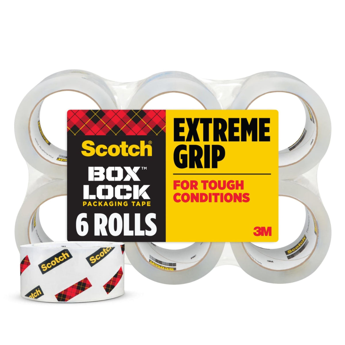 Scotch Box Lock Packing Tape, Clear, Extreme Grip Box Packaging Tape for Shipping and Mailing, 1.88 in. x 54.6 yd, 3 Refill Rolls