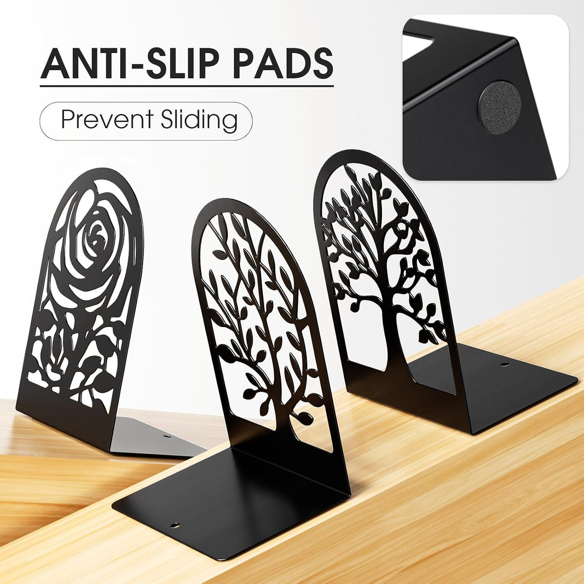MaxGear Decorative Book Ends, Heavy Duty Bookends for Shelves, 3 Pairs