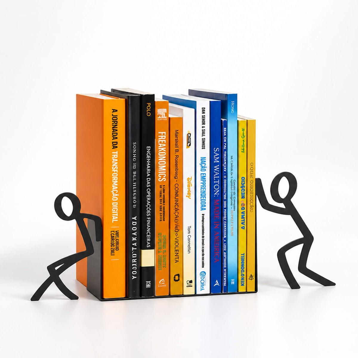 Figurine Bookends with Book-Holding Characters - Steel with Epoxy Coating - Decorative Pair of Book Holders for Shelves, Desk, and Office - Black – Geguton