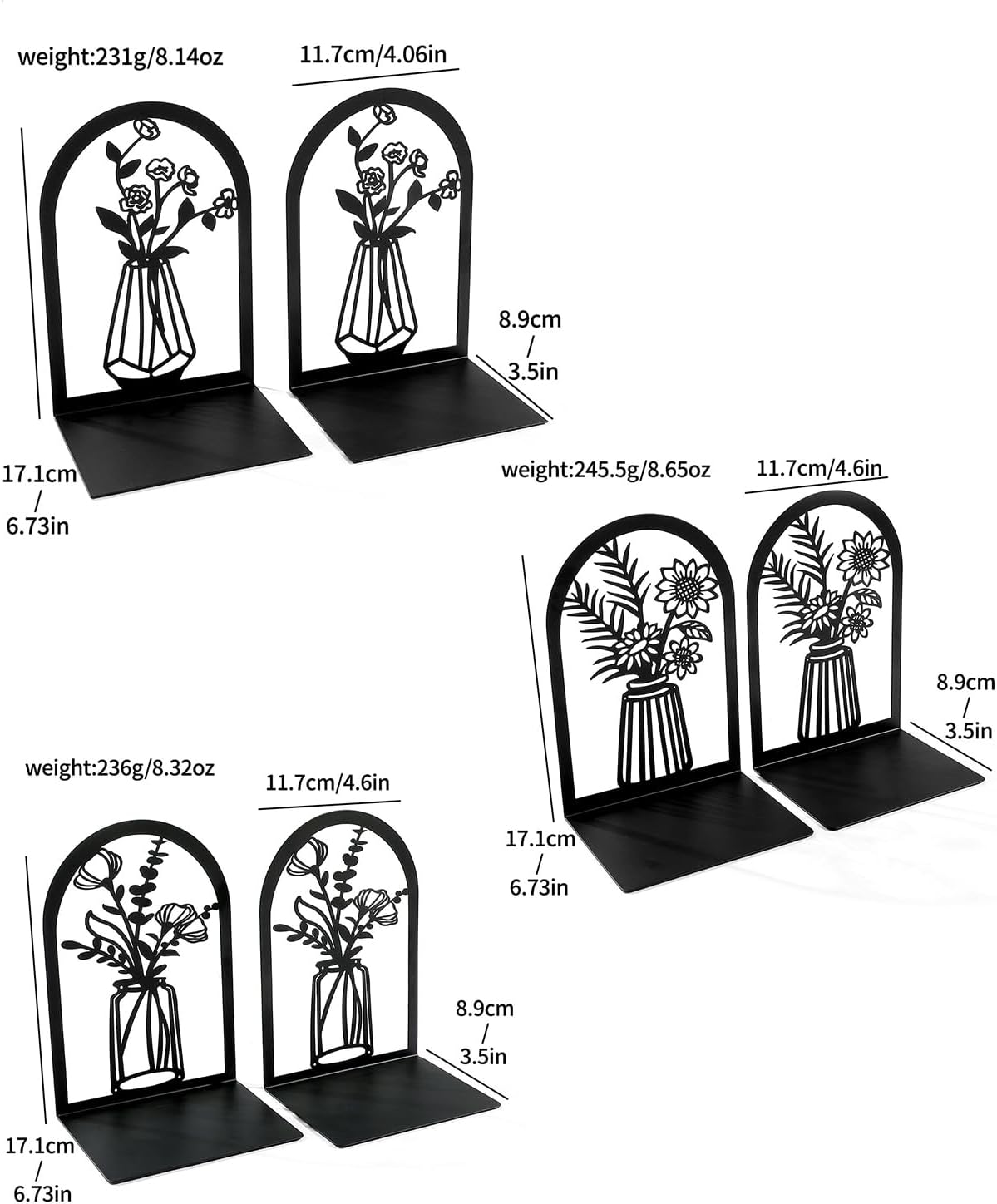 3 Pair Book Ends Decorative Bookends for Shelves 6.7x4.7x3.5 Inch