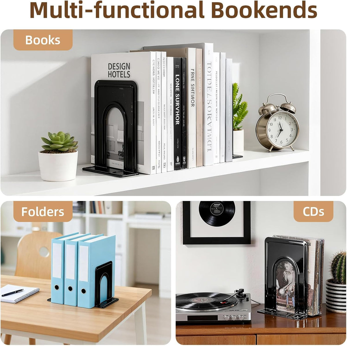 HappyHapi 14 Pairs Book Ends, Heavy Duty Bookends for Shelves, Black