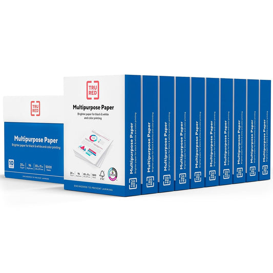 TRU RED Multipurpose Paper, 8.5x11, 20lb, 96 Bright White, 10 Reams/Carton