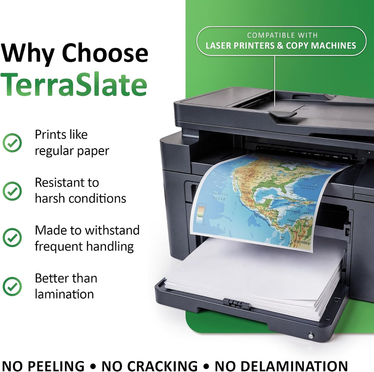 TerraSlate Waterproof Laser Printer Paper, 10 Mil 8.5" x 11", Bulk Copy Paper, White (500 Sheets)