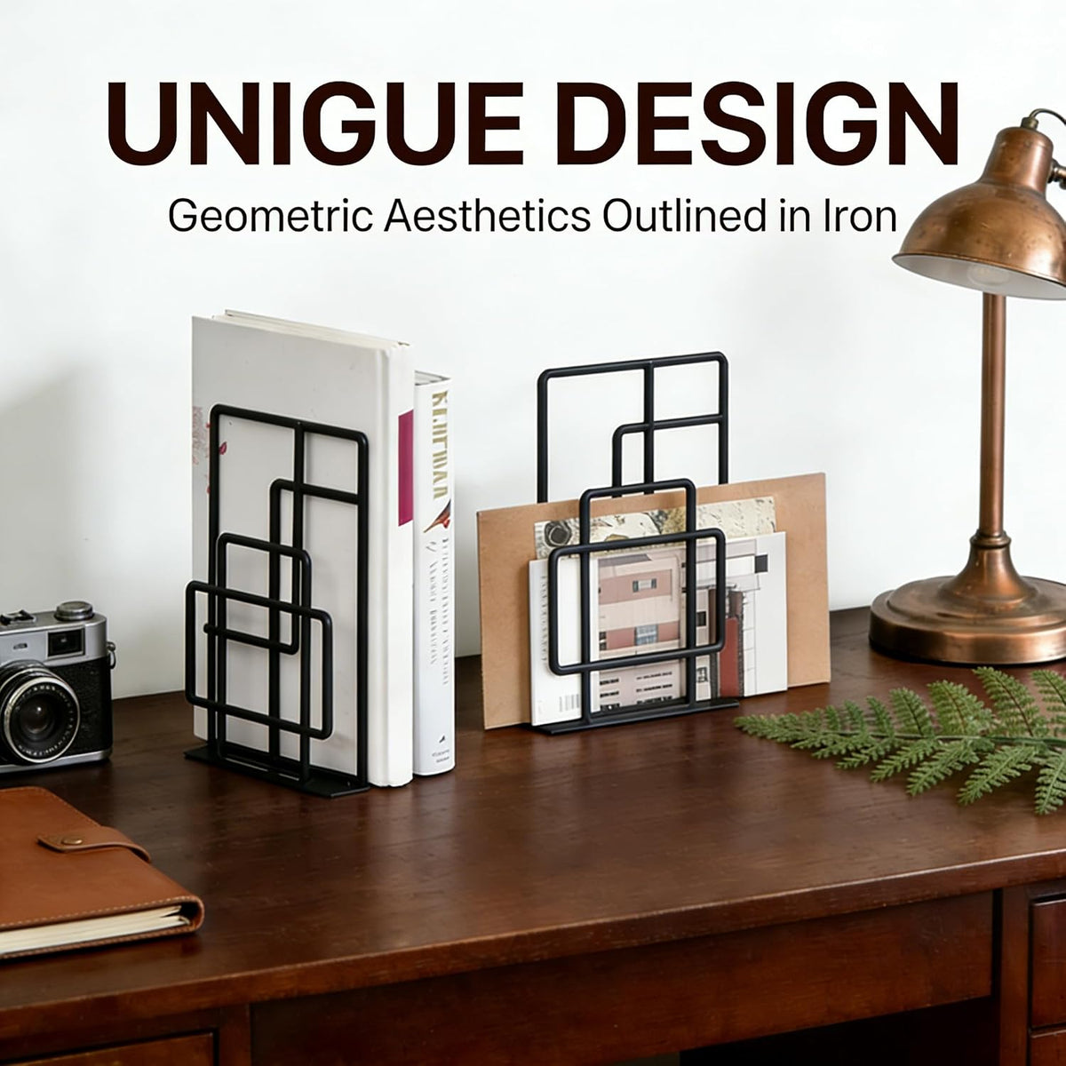 SRIWATANA Heavy Duty Book Ends, Decorative Bookends with Lattice Design
