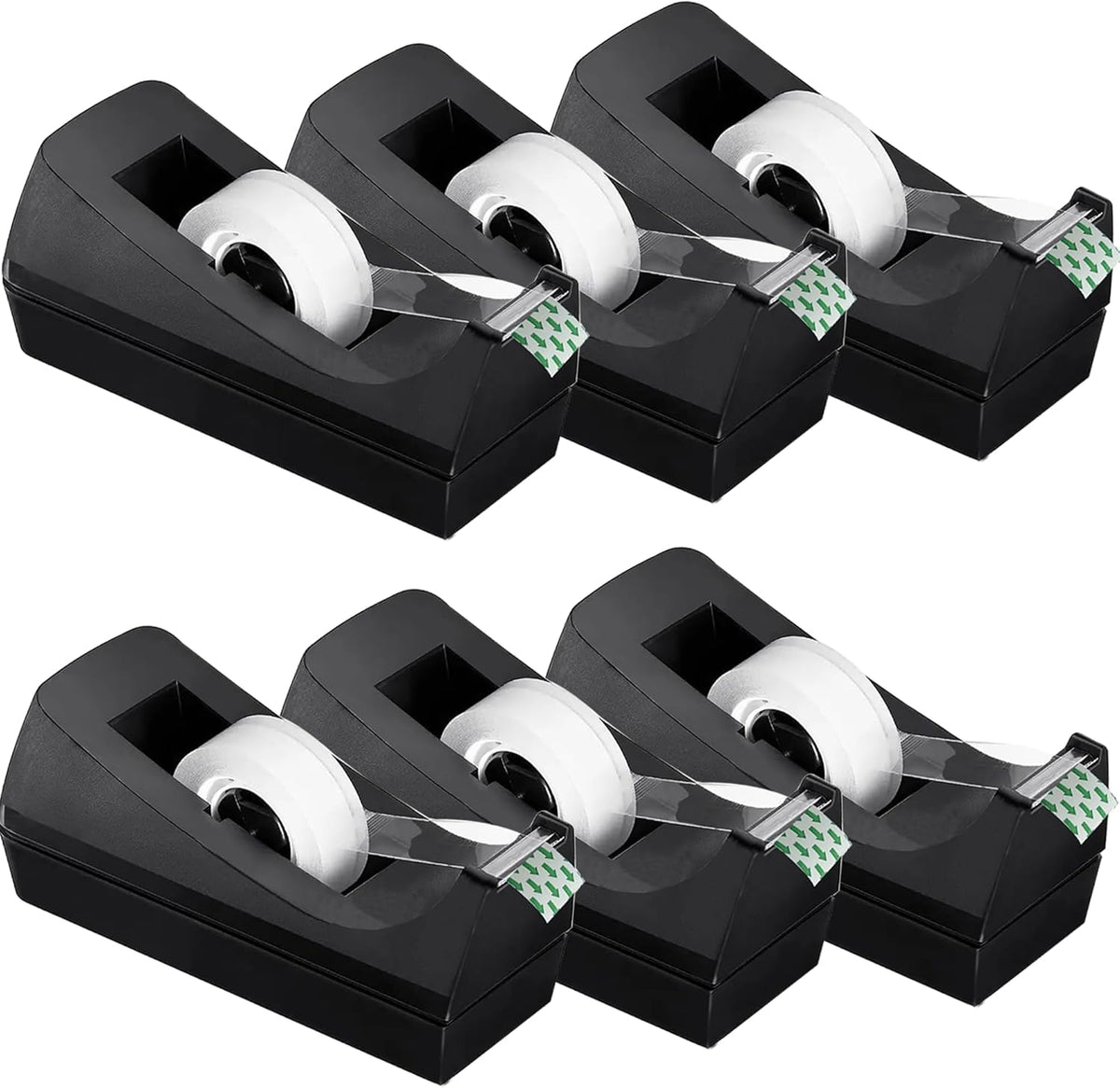 Transparent Tape with Dispenser 6 Pack Tape Dispensers Desk unweighted Non Skid Base Desktop Dispenser Bulk for Office Home School