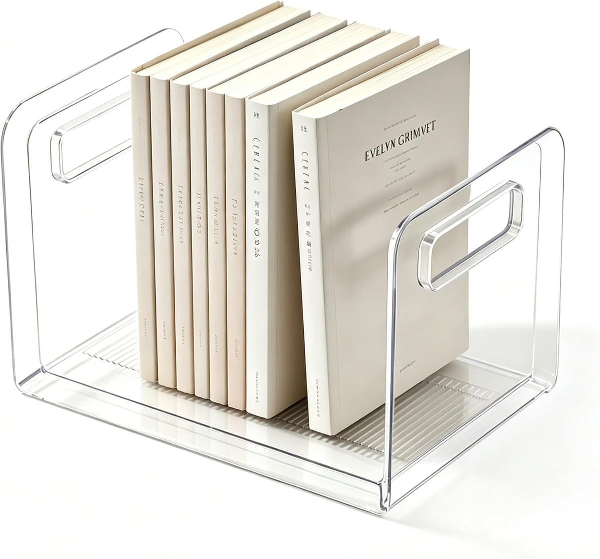 TONSNY Clear Book Display Storage Plastic Book Stand Organizer Transparent for Desk, Bookends with Side Guard, Book Storage Space-Saving Desk Bookshelf, L8.7”x W5.9