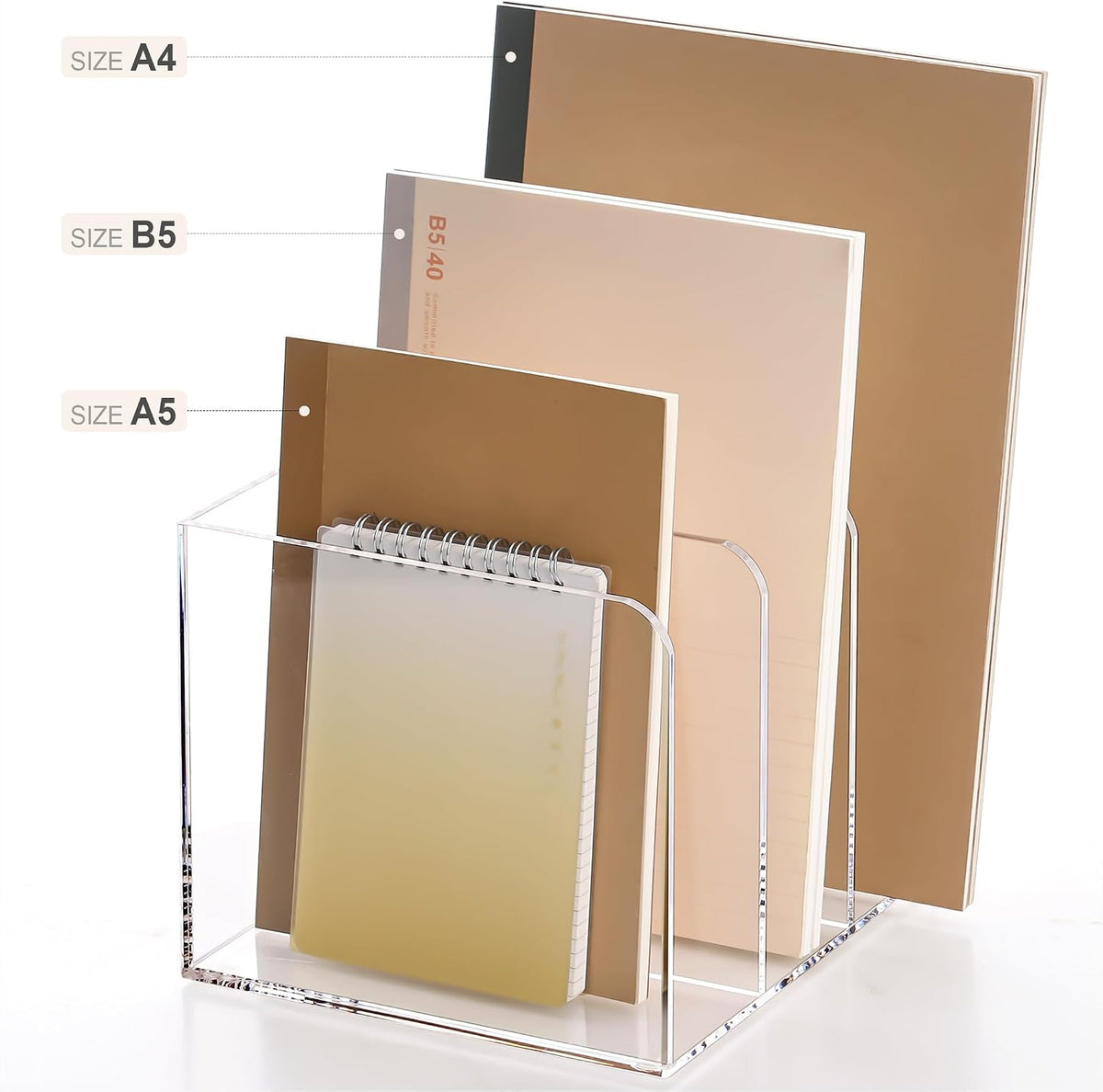 HeZone Acrylic Magazine File Holder 3 Slot Vertical Desk Organizer Clear