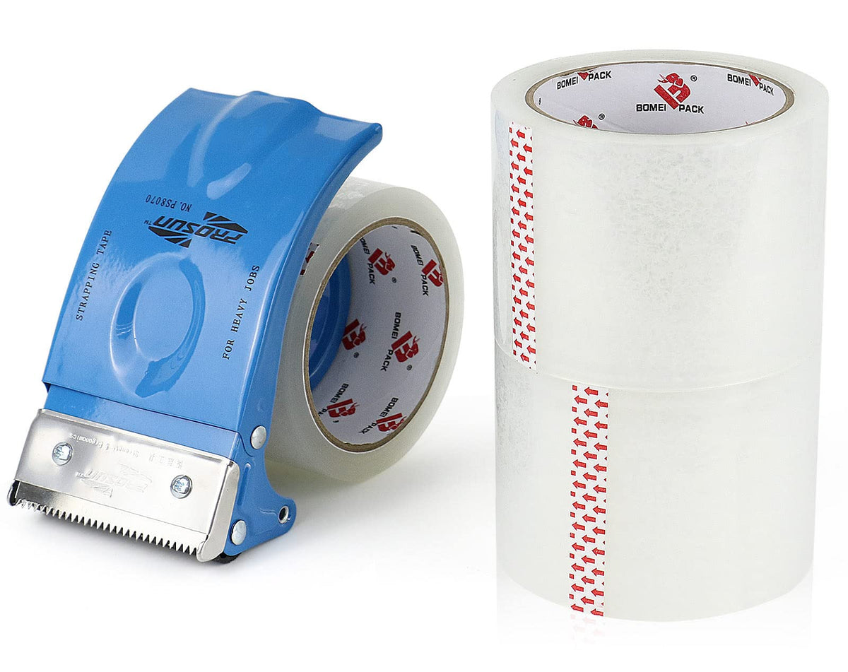 3 Inch Wide Packing Tape with Dispenser,2.4 Mil x 55 Yards Heavy Duty Packaging Tape Refill for Shipping,Industrial Grade,Urtal Strong Boxing Tape for Moving,Mailing and Storages (Clear)