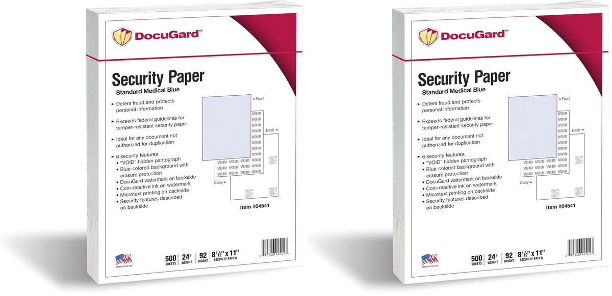 DocuGard Medical Security Papers, 24 lb Bond Weight, 8.5 x 11, Blue, 500/Ream