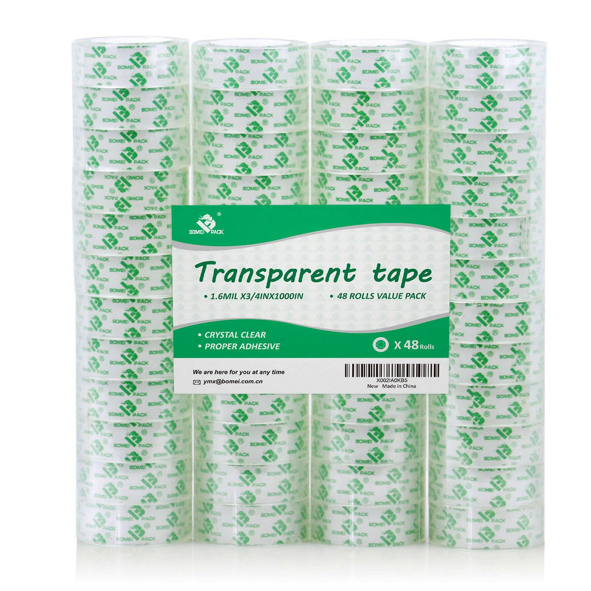 BOMEI PACK 36Rolls Crystal Clear Tape for Gift Wrapping, Transparent Tape Refills for Dispenser, Office Tape for Home and School, 3/4Inch x 1000 inch