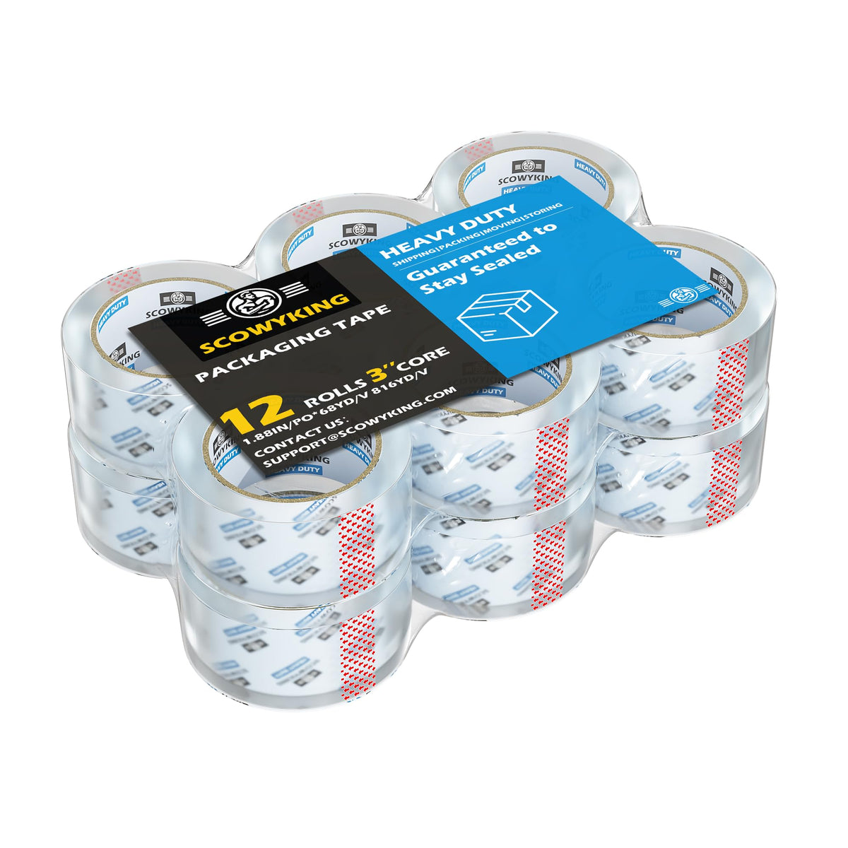 Clear Packing Tape Refills Heavy Duty,12 Pack,2.7 Mil,1.88"×68 Yd