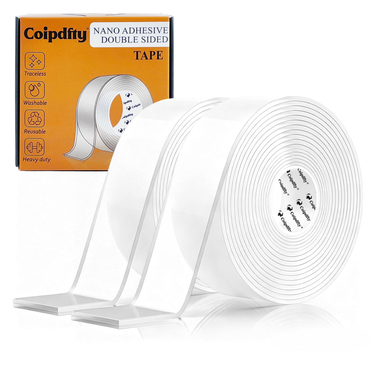 Double Sided Tape Heavy Duty for Wall Decor No Damage to Paint,Clear Removable Mounting Tape,Nano Two Sided Adhesive Tape,Picture Hanging Strips for Posters,Stickers -2Rolls(1.18in*6.5FT+0.39in*6.5FT)