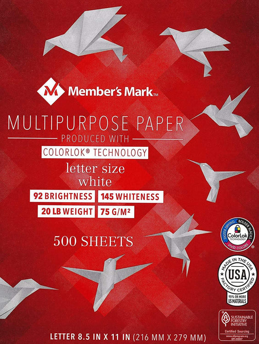 Member's Mark Multipurpose Copy Paper, 20 lb., 92 Bright, 8.5 x 11 sold in set of 2 (1000ct)
