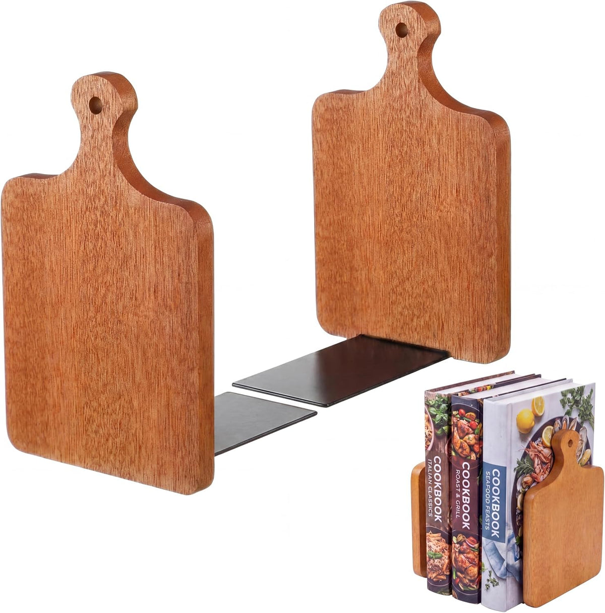 Jetec Kitchen Bookends Wooden Cookbook Holder, Brown, Ebony