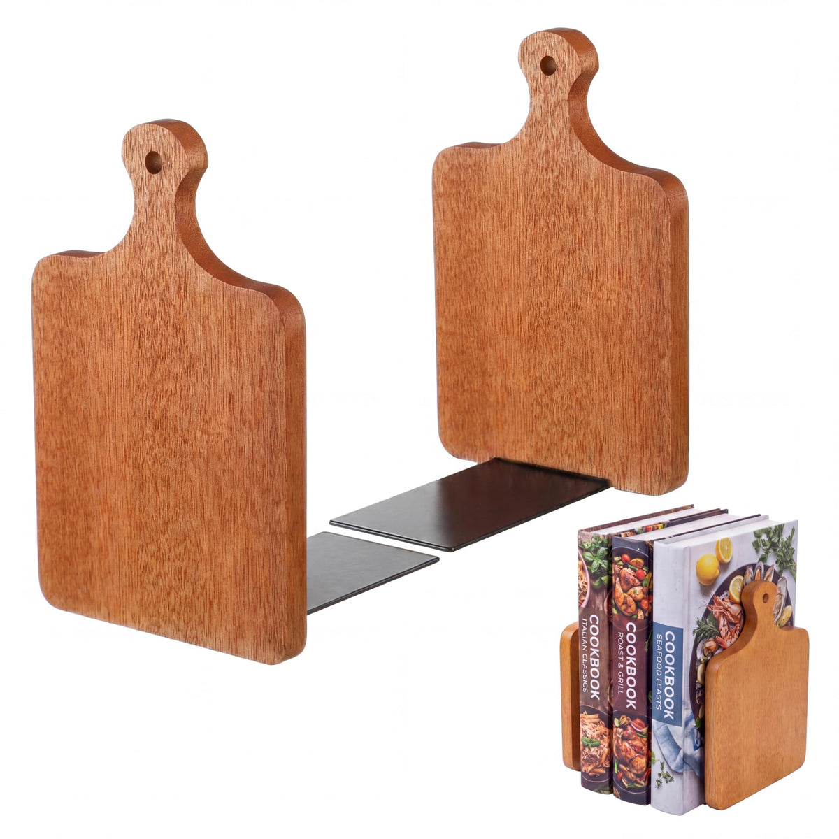 Jetec Kitchen Bookends Wooden Cookbook Holder, Brown, Ebony
