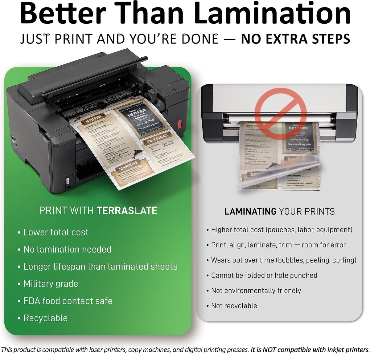 TerraSlate Waterproof Laser Printer Paper, 10 Mil 8.5" x 11", Bulk Copy Paper, White (500 Sheets)