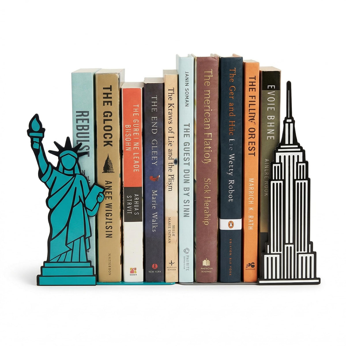Figurine Bookends with Book-Holding Characters - Steel with Epoxy Coating - Decorative Pair of Book Holders for Shelves, Desk, and Office - Black – Geguton