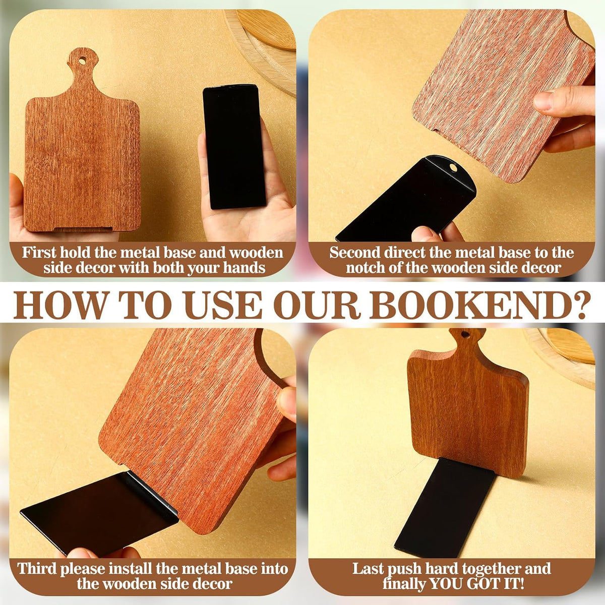 Jetec Kitchen Bookends Wooden Cookbook Holder, Brown, Ebony