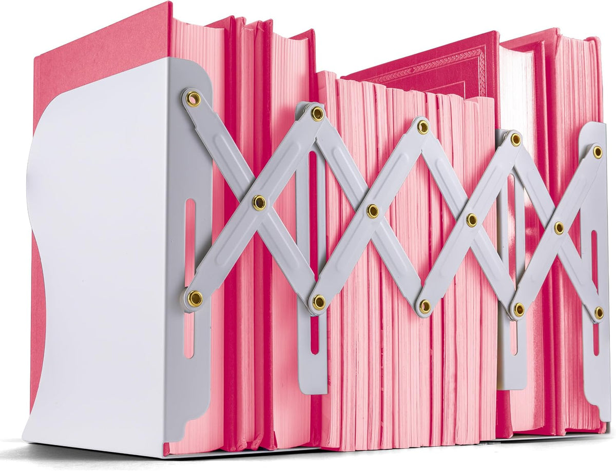 Officemate Adjustable Expandable Metal Bookends, 4 to 18-Inch Book Ends for Shelves, Office Book Supports for Books, Binders, and Flexible Shelf Organization, White