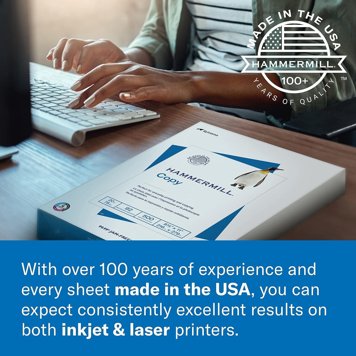 Hammermill Cardstock, Premium Color Copy, 100 lb, 8.5x11 - 1 Pack (250 Sheets) - 100 Bright, Made in the USA Card Stock, 120024R, White