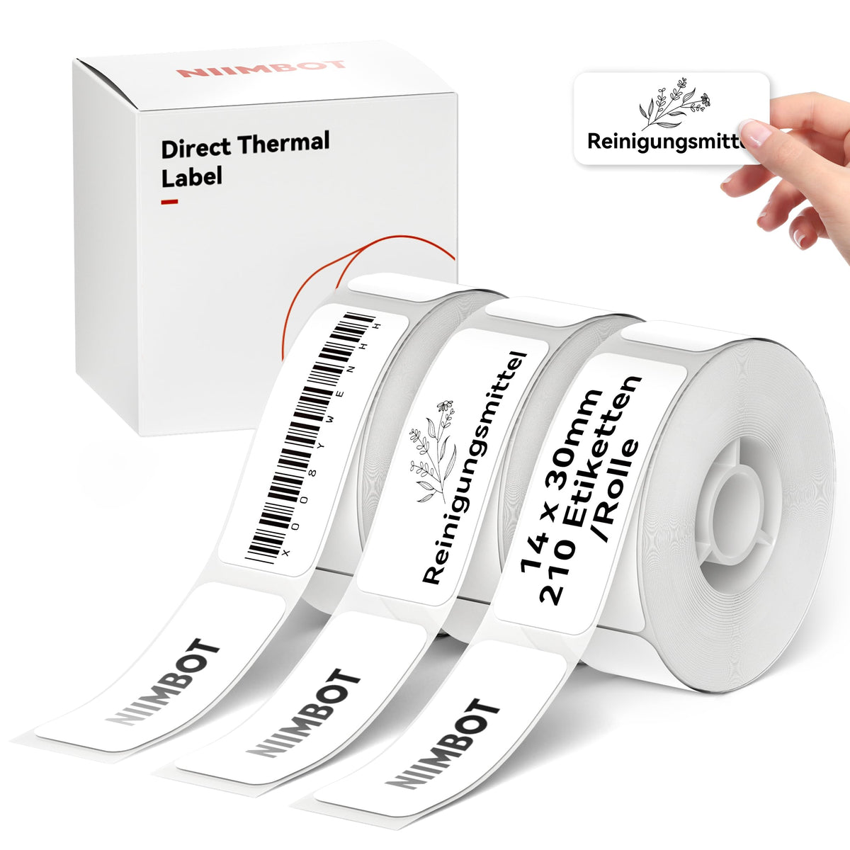 NIIMBOT D110/D11/D101 Labels, 0.55"×1.18" (14×30mm), 210 Labels/Roll, Clear