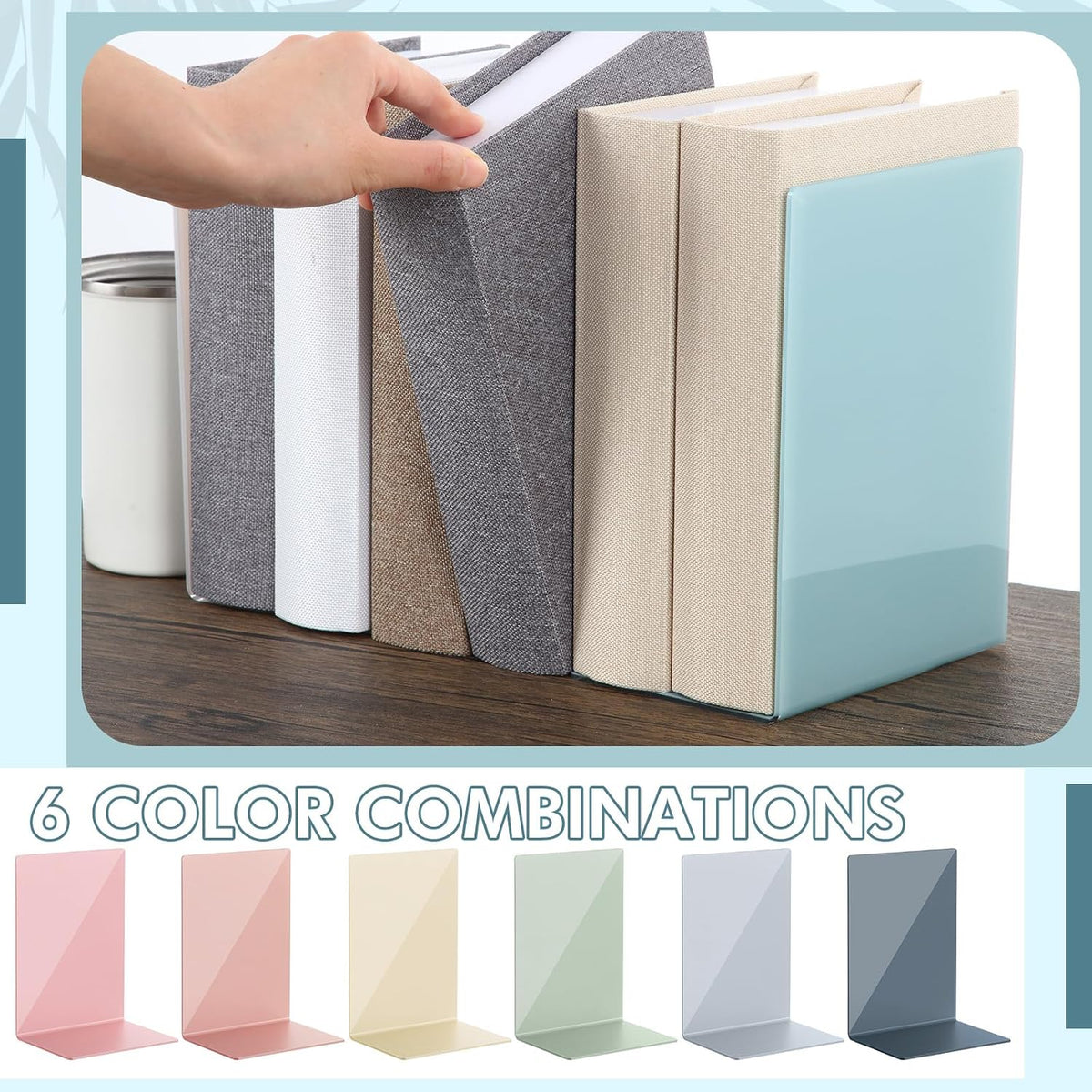 6Pcs Acrylic Bookends for Shelves Colorful Book Ends,Morandi Colors