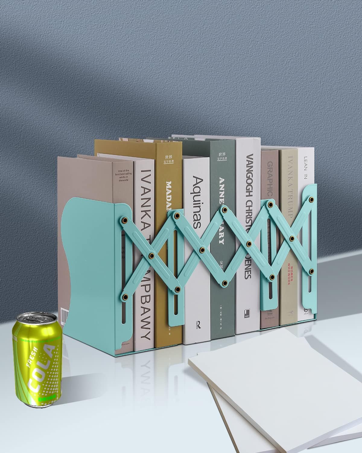 MSDADA Adjustable Bookends, Book Ends for Heavy Books, Expandable Book Organizer for Desk, Shelf, Office, School, for 6 7 8 9 10 11-15 Boys and Girls, Extends up to 19 inches (Light Green)