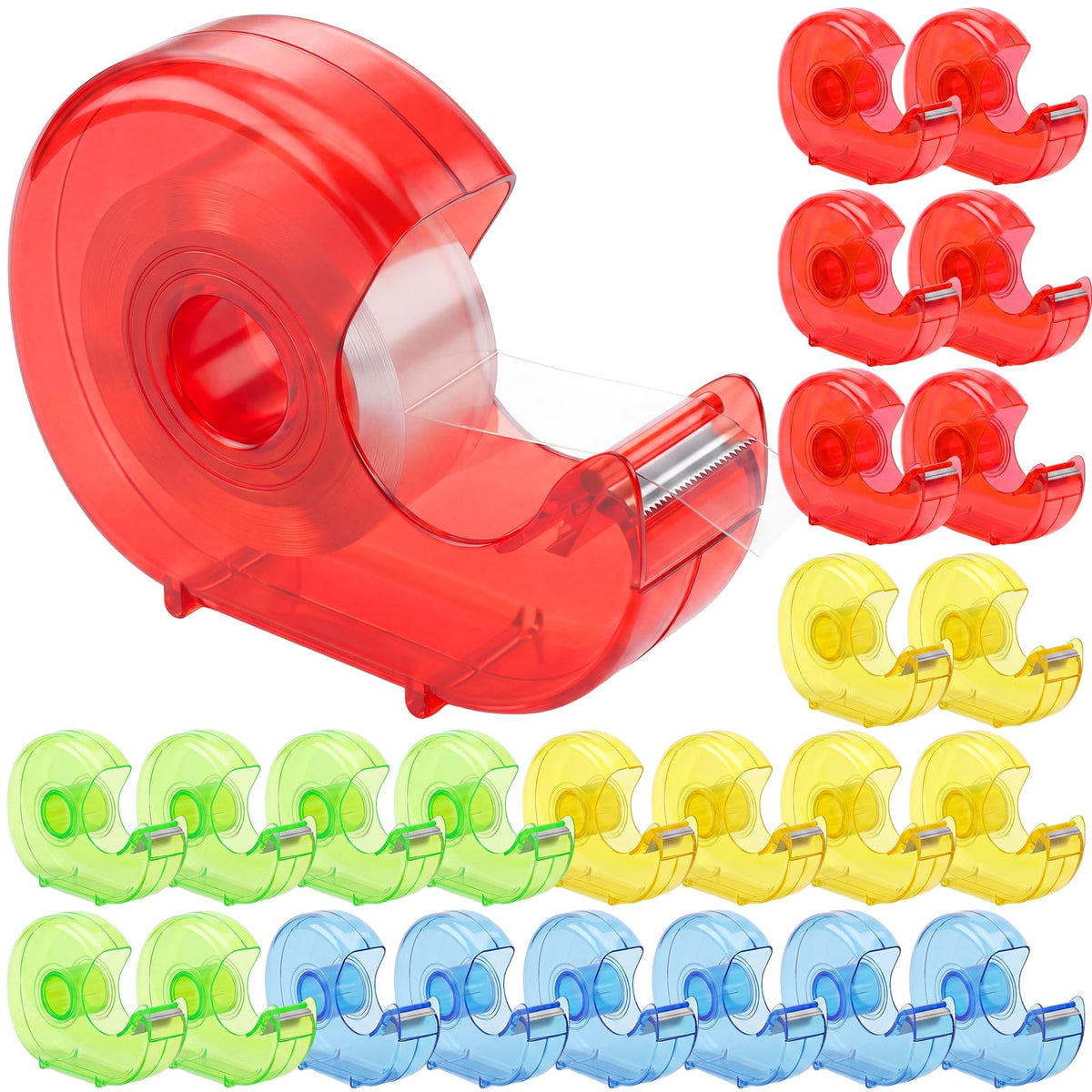 Sabary 24 Pcs Tape Dispenser Handheld Transparent Refillable, Mixed Colors