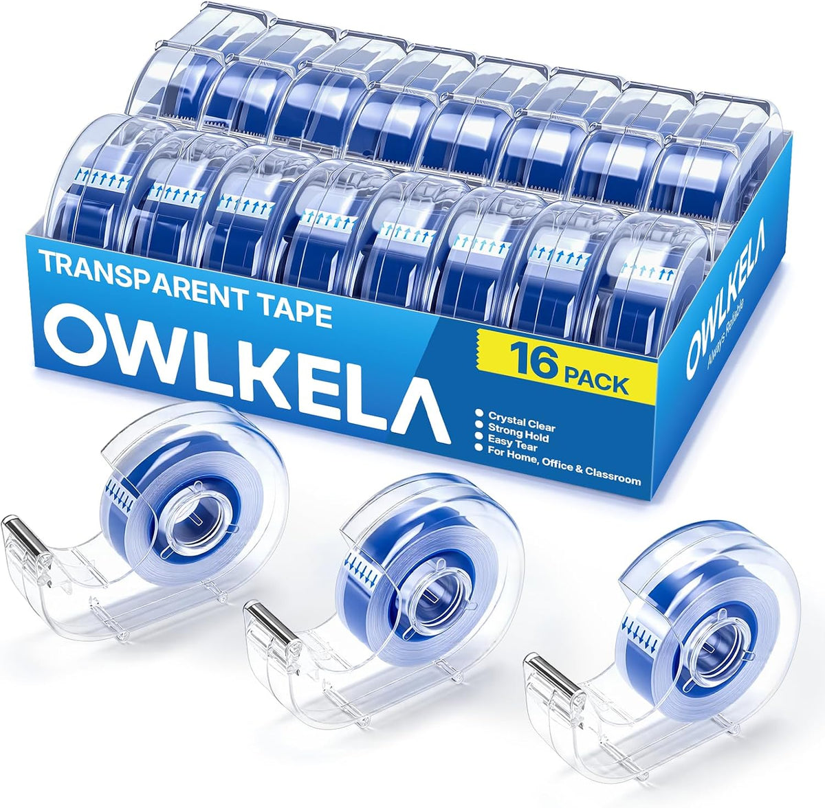 OWLKELA 16 Pcs Clear Tape Dispensers, 1 Inch Blue Core