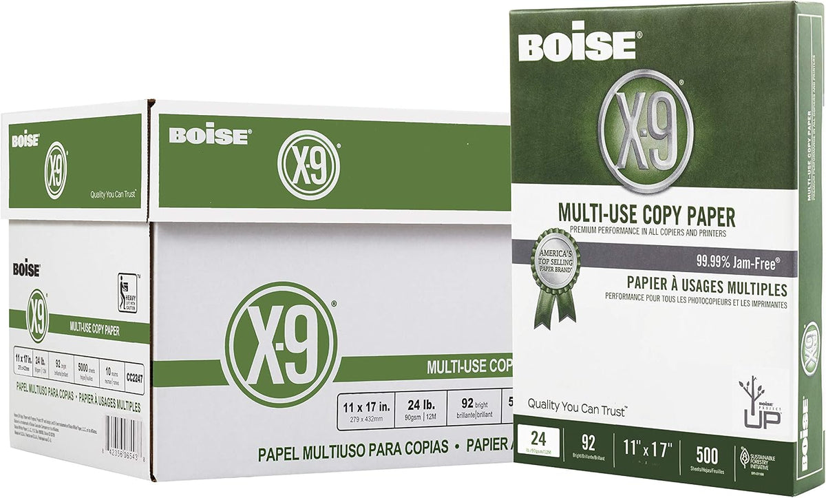 Boise X-9 Multi-Use Printer & Copy Paper, 10 Reams, White, Legal (8.5in x 14in), 5000 Sheets Per Case, 20 Lb, 92 Brightness