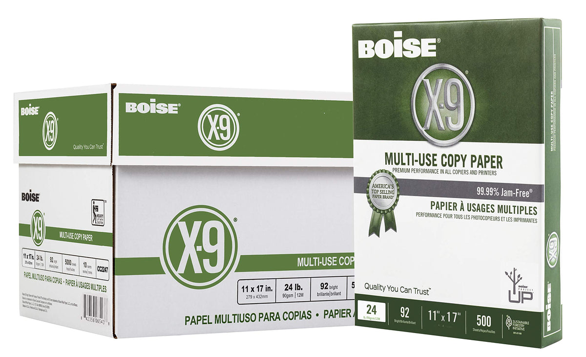 Boise X-9 Multi-Use Printer & Copy Paper, 10 Reams, White, Legal (8.5in x 14in), 5000 Sheets Per Case, 20 Lb, 92 Brightness