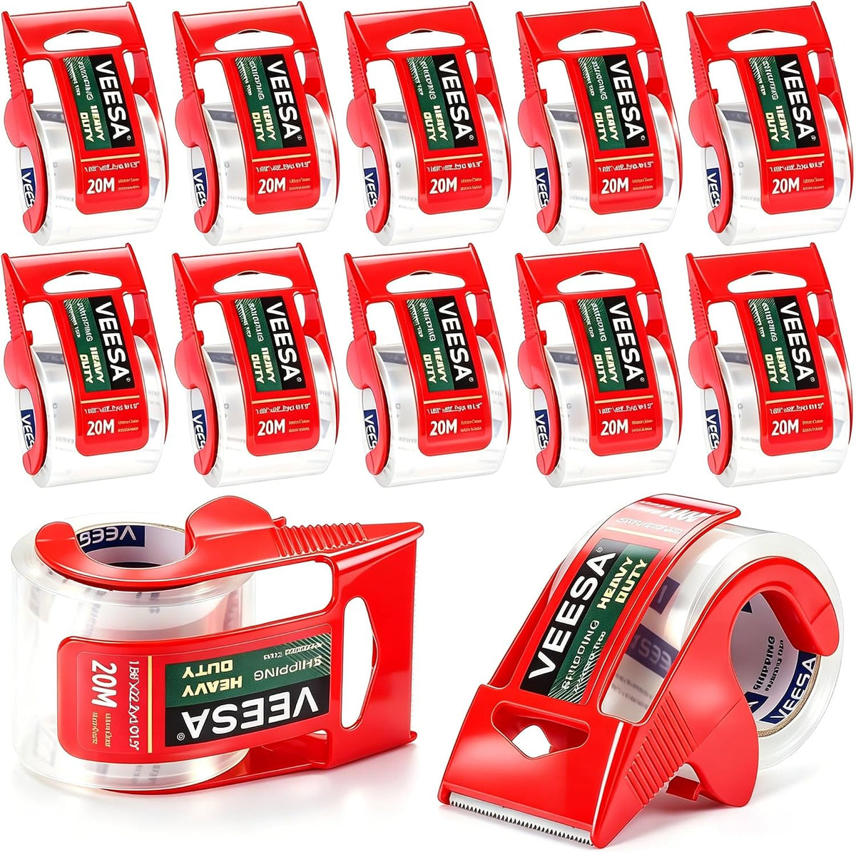 VEESA Packing Tape with Dispensers, 12 Rolls, 1.88" x 22.2 Yds