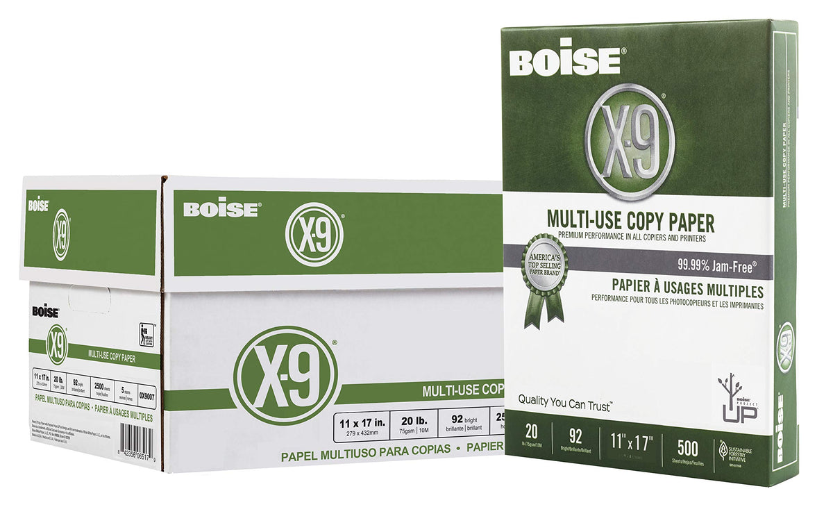Boise X-9 Multi-Use Printer & Copy Paper, 10 Reams, White, Legal (8.5in x 14in), 5000 Sheets Per Case, 20 Lb, 92 Brightness