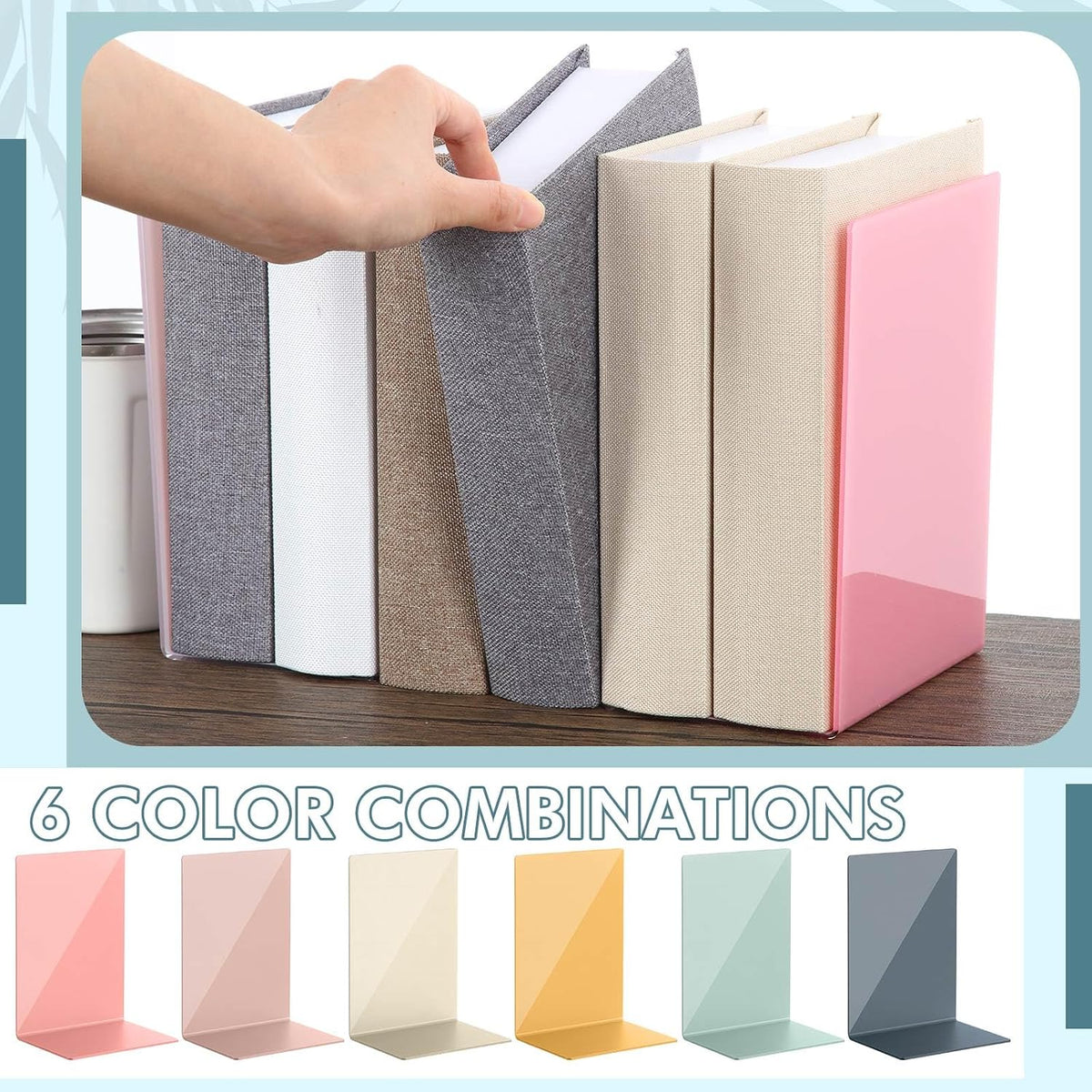 6Pcs Acrylic Bookends for Shelves Colorful Book Ends,Bohemian Colors