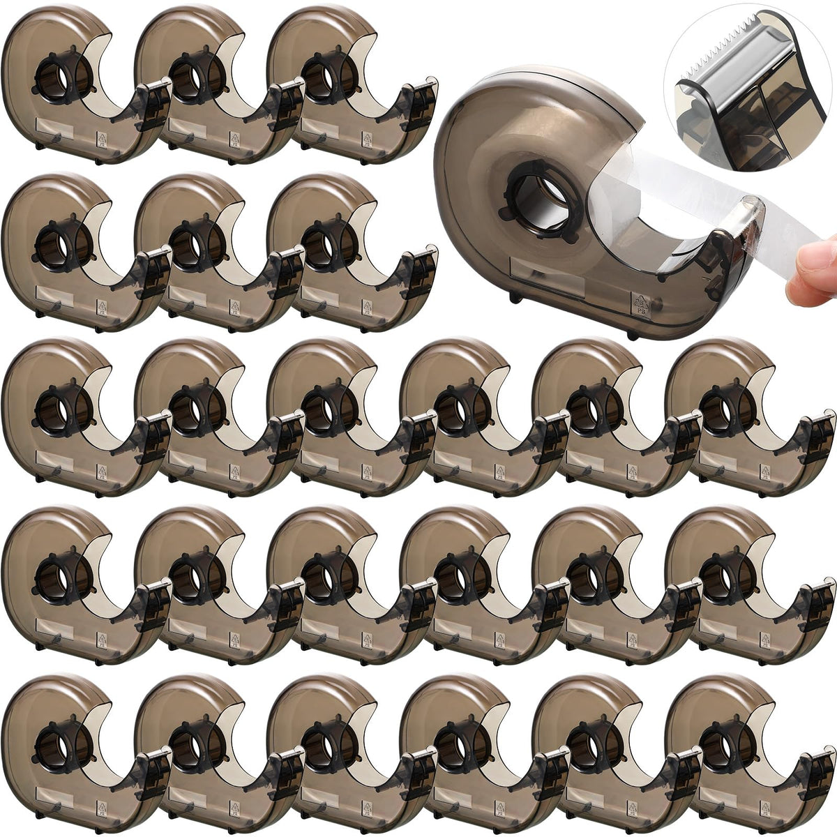 Sabary 24 Pcs Tape Dispenser Handheld Transparent Refillable, Mixed Colors